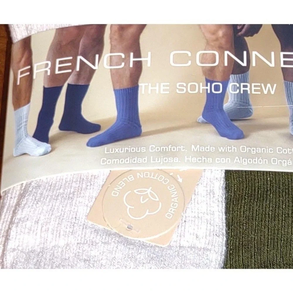 French Connection Organic Cotton SOHO CREW Socks NEW (5) Moisture Control Smooth